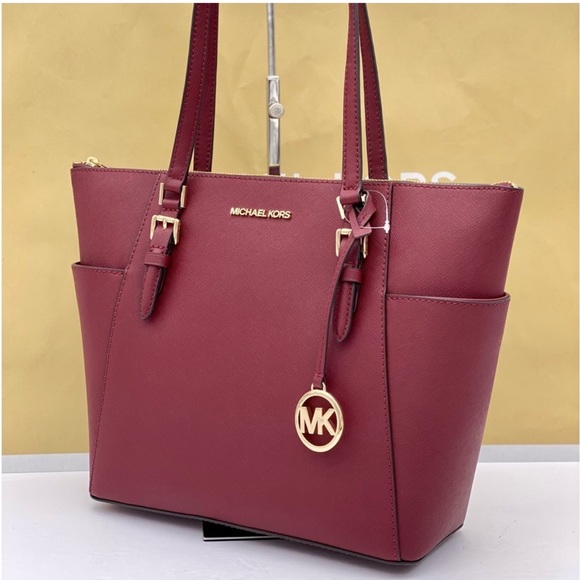 Michael Kors Large Charlotte Tote Shoulder Bag Dark Cherry - Picture 9 of 11